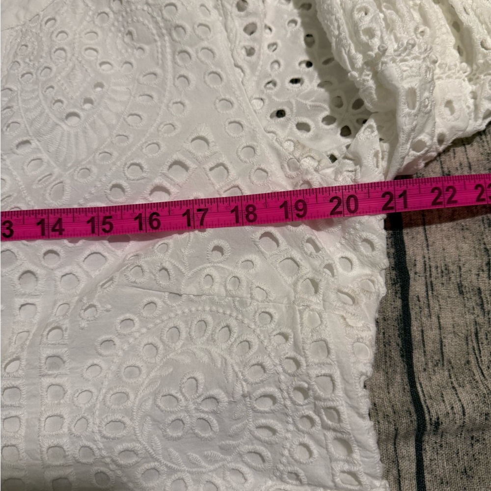 Chico’s White Eyelet Tiered V Neck Dress 12 Cottagecore Cotton Summer Spring - Picture 13 of 17
